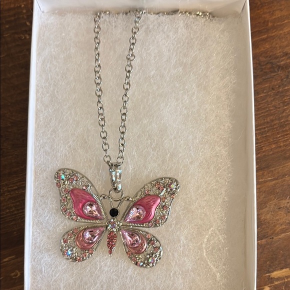 Paparazzi Pink and Silver Butterfly Charm Necklace - Picture 1 of 12